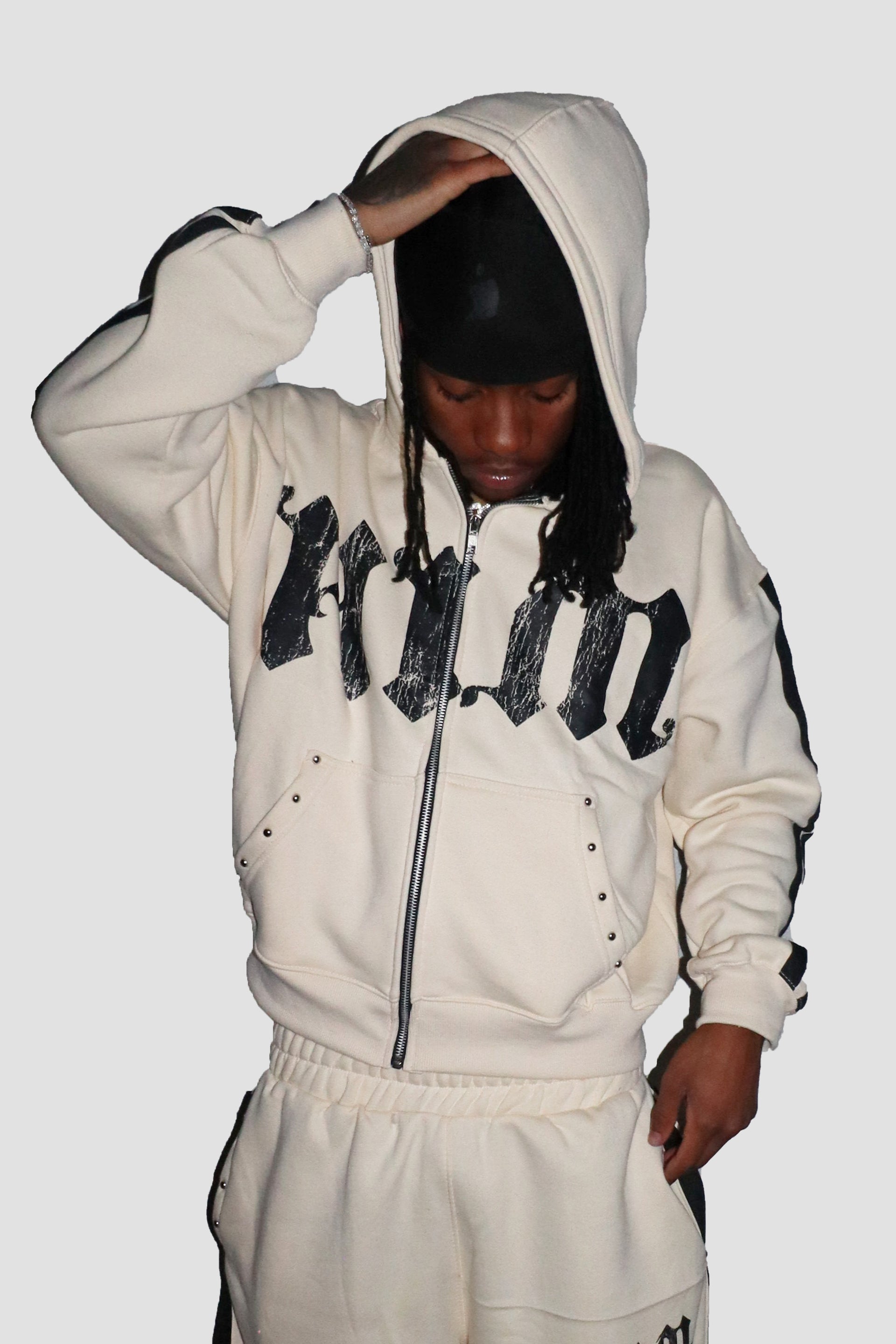 HIM Stripped Hoodie Cream
